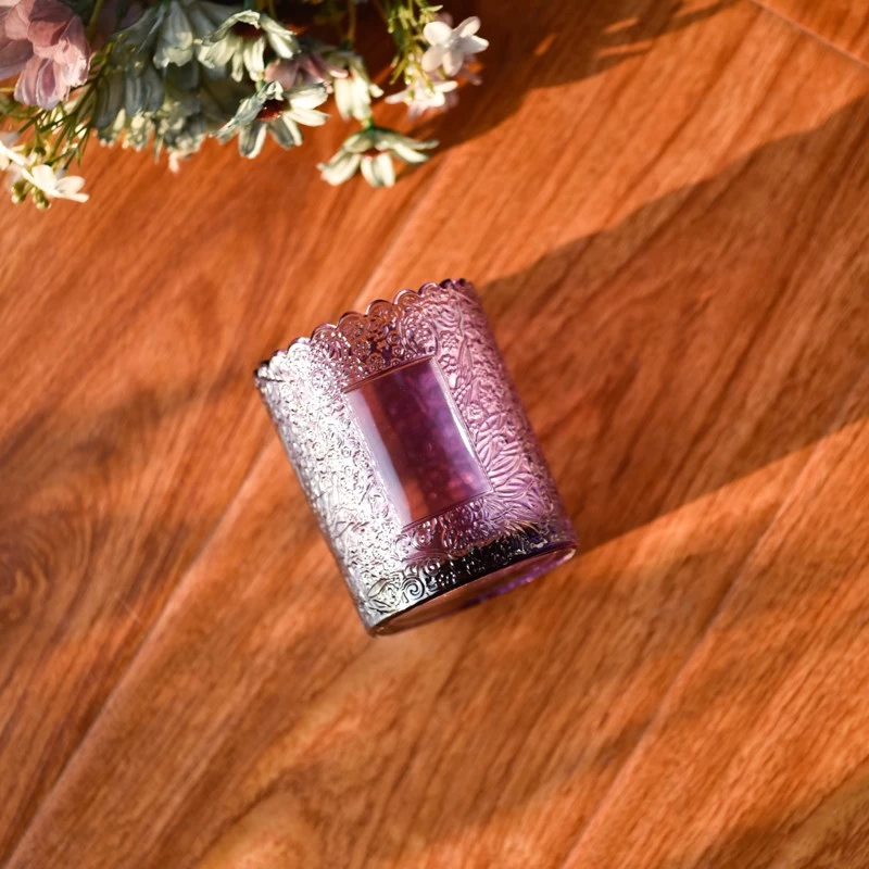 Popular Customized Embossed Glass Candle Holders For Decoration
