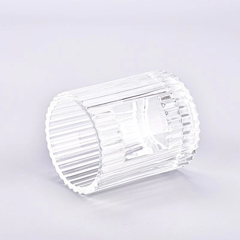 Private Label Glass Candle Holders Ribber Glass Candle Vessel Wholesale