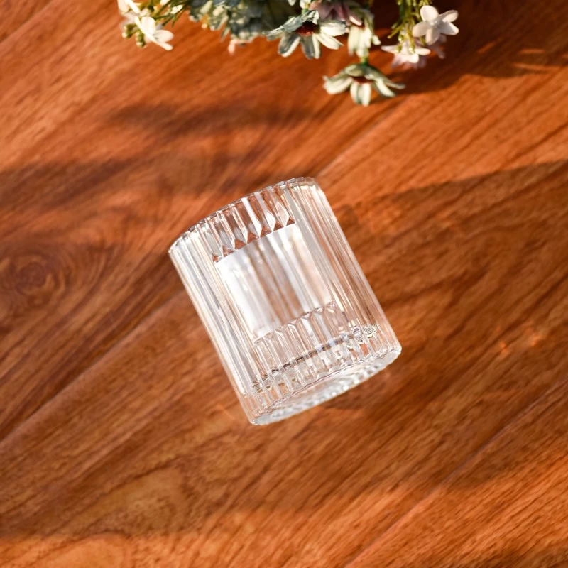 Private Label Glass Candle Holders Ribber Glass Candle Vessel Wholesale