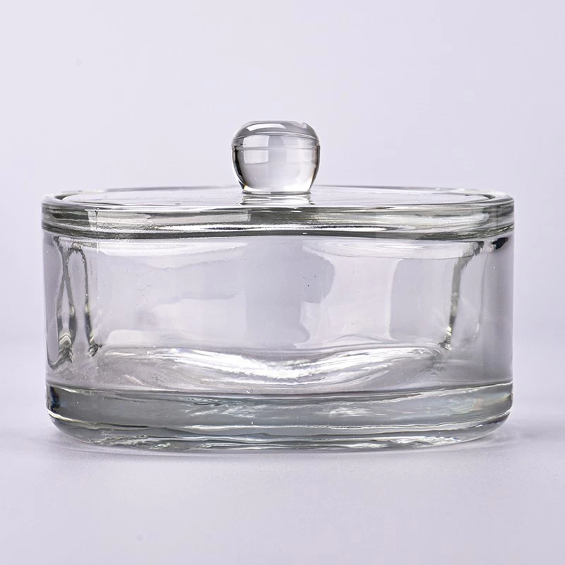 Three Wicks Glass Candle Vessels With Lids Customized Color Glass Candle Holders Wholesale