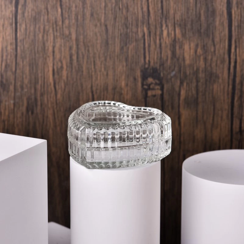 Love Shaped Glass Candle Jar with Lids Travel Glass Candle Holder with Lids