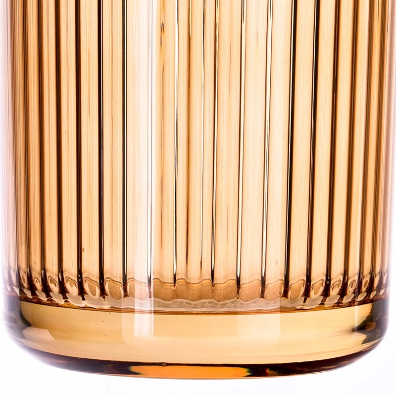 Customized Amber Glass Candle Holders 440ml Ribber Glass Candle Jars