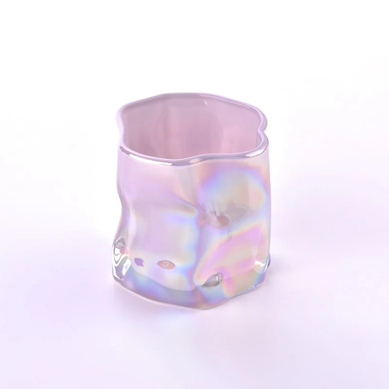Unique Shape Glass Candle Holders Iridescent Glass Candle Vessels Wholesale