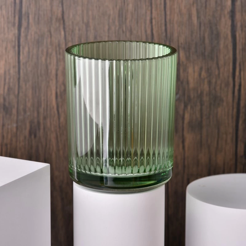 Customized green Glass Candle Vessel 440ml Vertical  Glass Candle Jars