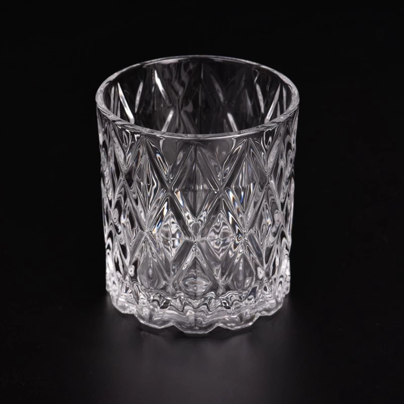 Luxury Diamond Pattern Glass Candle Holders 8oz Glass Candle Jars Wholesale