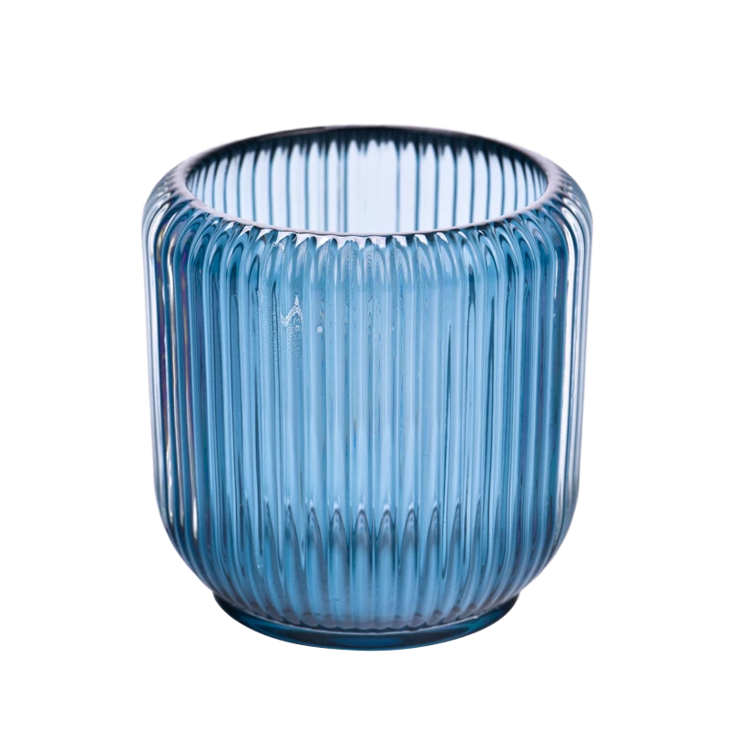 Wholesale newly design vertical glass candle vessel with blue color on 8oz glass candle holder