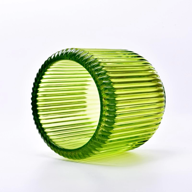 glossy green glass candle jar stripes supplier