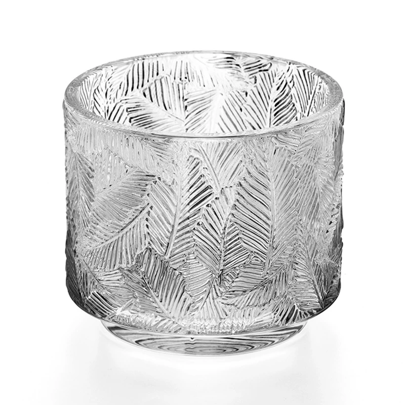 Leaf Pattern Embossed Glass Candle Vessels Popular Candle Glass
