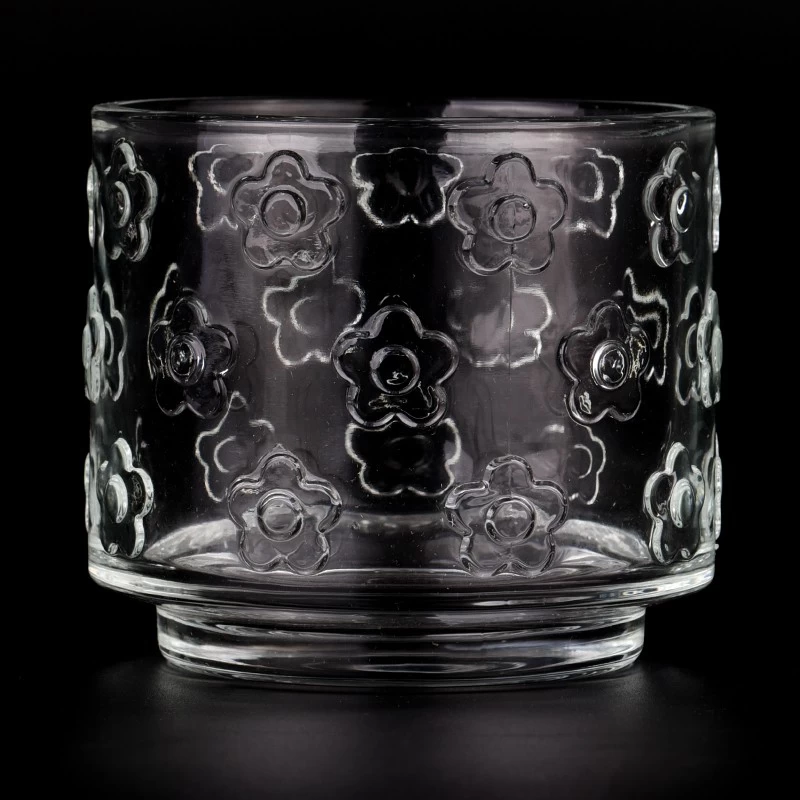 Beautiful Flower Pattern 455ml Glass Candle Vessels Wholesale