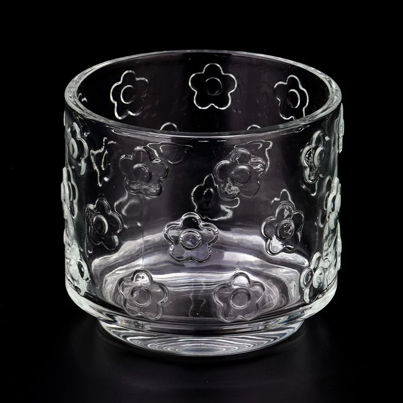 Beautiful Flower Pattern 455ml Glass Candle Vessels Wholesale