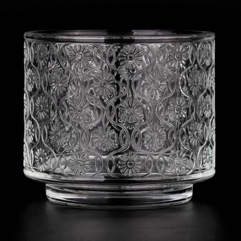 Embossed Pattern Glass Candle Vessels 455ml Glass Vessel for Candle Making