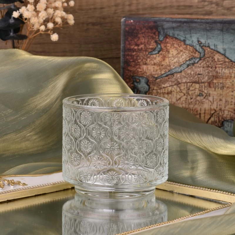 Embossed Pattern Glass Candle Vessels 455ml Glass Vessel for Candle Making