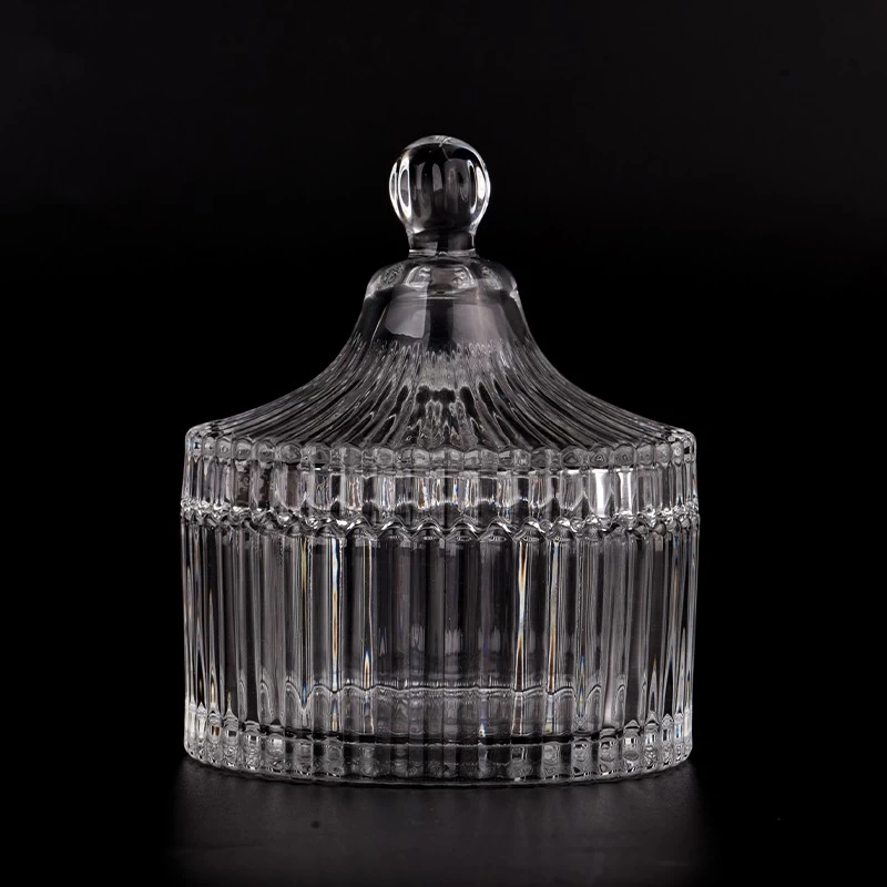 Ribber Glass Candle Vessel With Lids Stripe Candle Glass