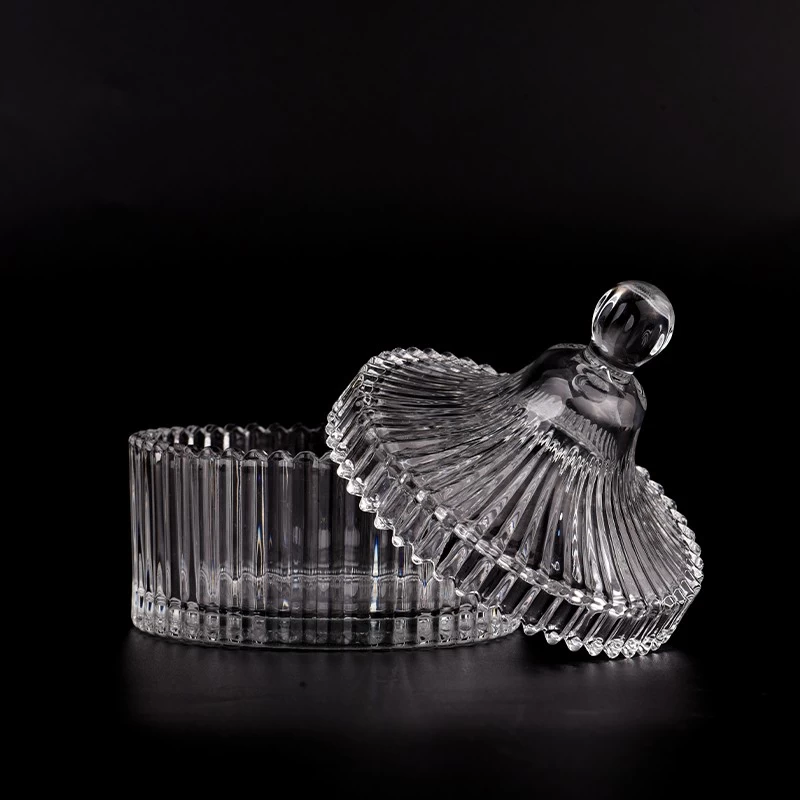 Ribber Glass Candle Vessel With Lids Stripe Candle Glass