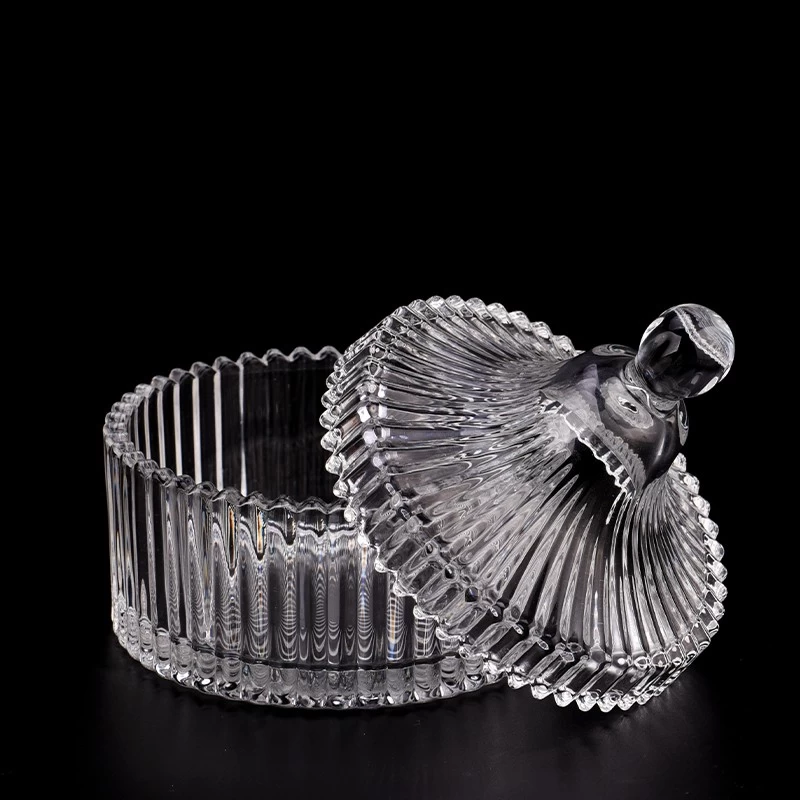 Ribber Glass Candle Vessel With Lids Stripe Candle Glass