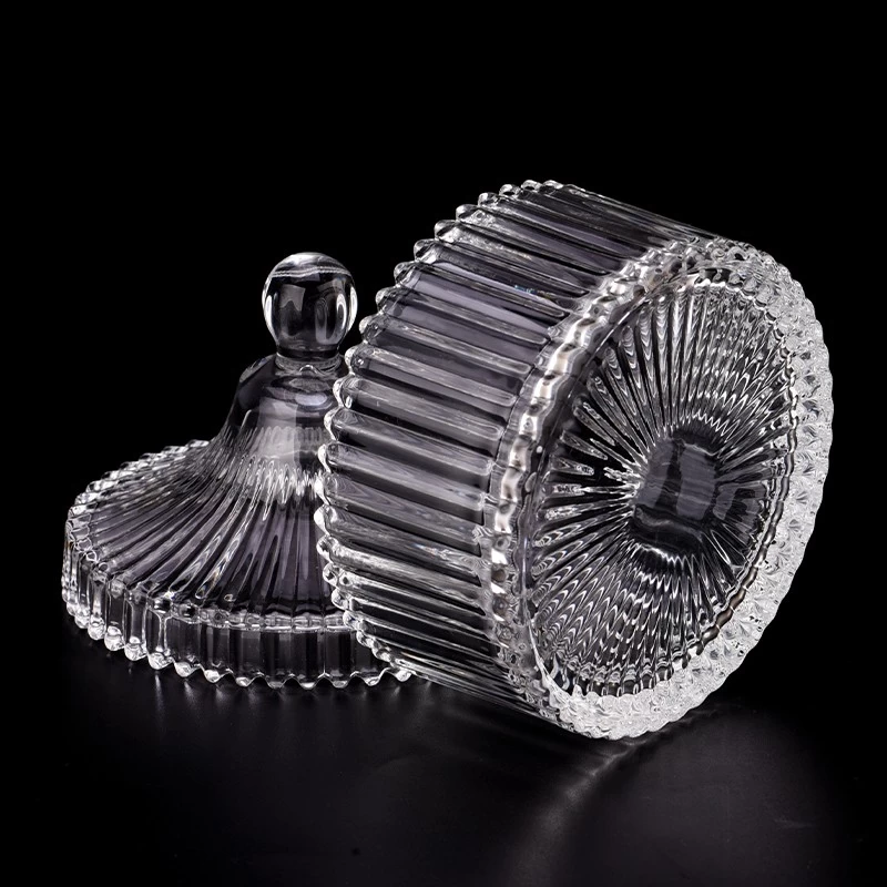 Ribber Glass Candle Vessel With Lids Stripe Candle Glass