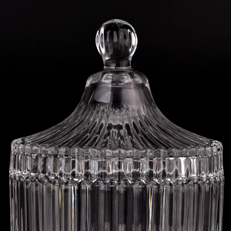 Ribber Glass Candle Vessel With Lids Stripe Candle Glass