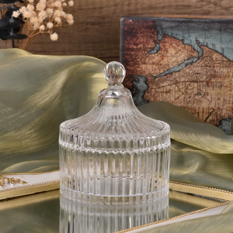 Ribber Glass Candle Vessel With Lids Stripe Candle Glass