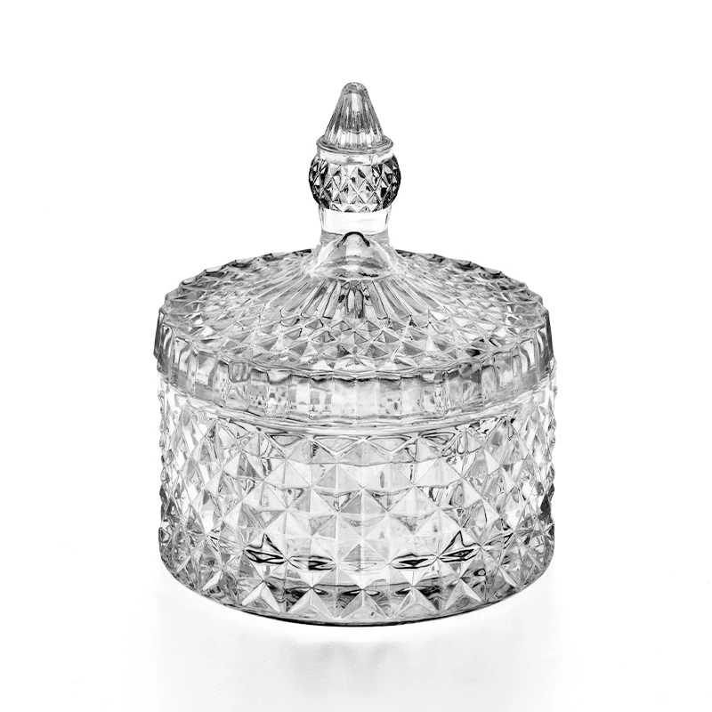 8oz Glass Candle Jar with Lids Diamond Glass Container wtih Lids