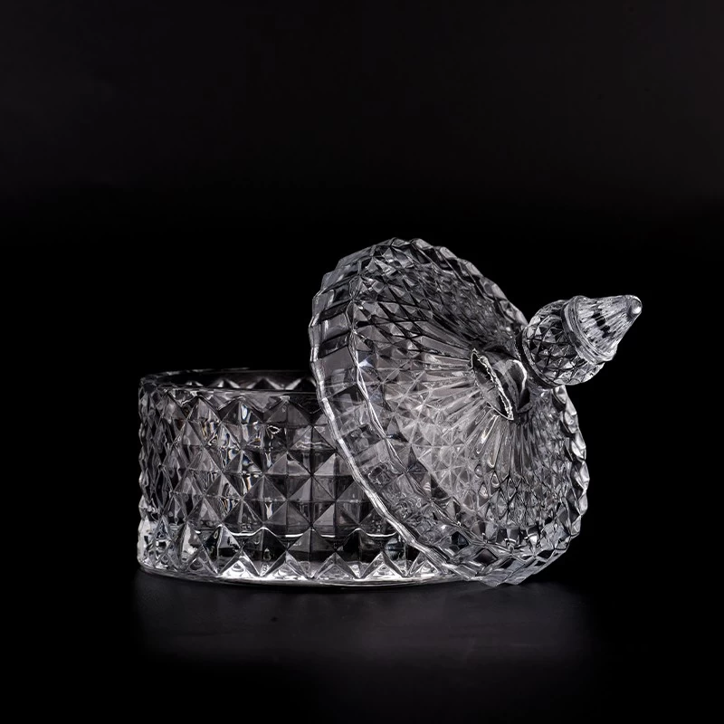 8oz Glass Candle Jar with Lids Diamond Glass Container wtih Lids