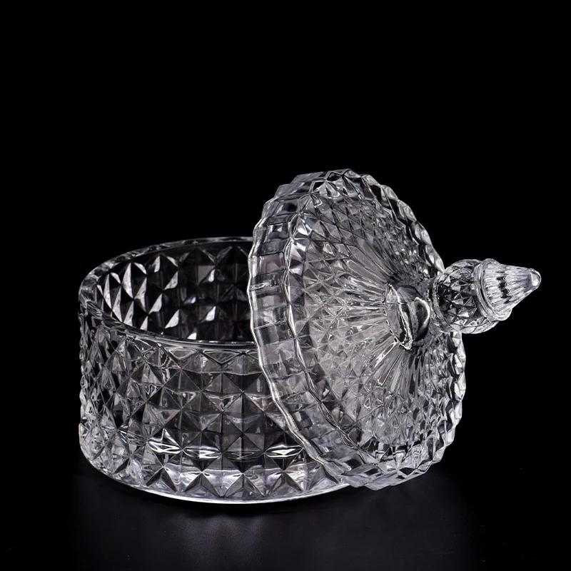 8oz Glass Candle Jar with Lids Diamond Glass Container wtih Lids