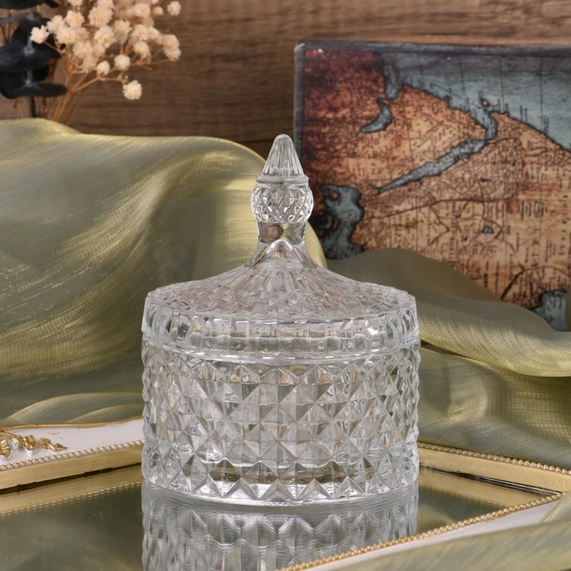 8oz Glass Candle Jar with Lids Diamond Glass Container wtih Lids