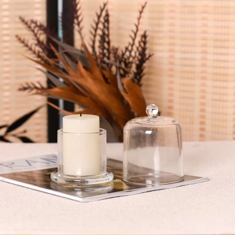 Glass Cloche 2 Sets Display Dome Cloche Clear Glass Dome Candle Glass Jar Cloche Dome 