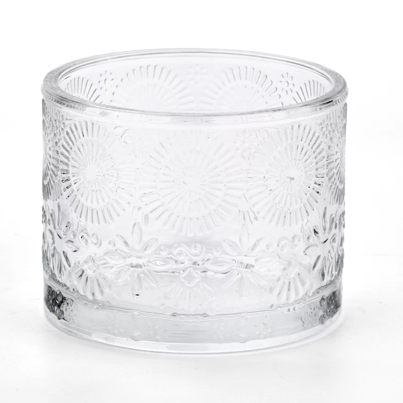 China New Arrival Flower Pattern Glass Candle Jars Wholesale manufacturer