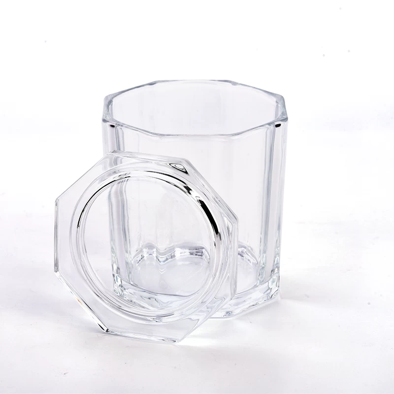 Hexagon Glass Candle Vessels with Lids Popular Hexagon Glass Jars