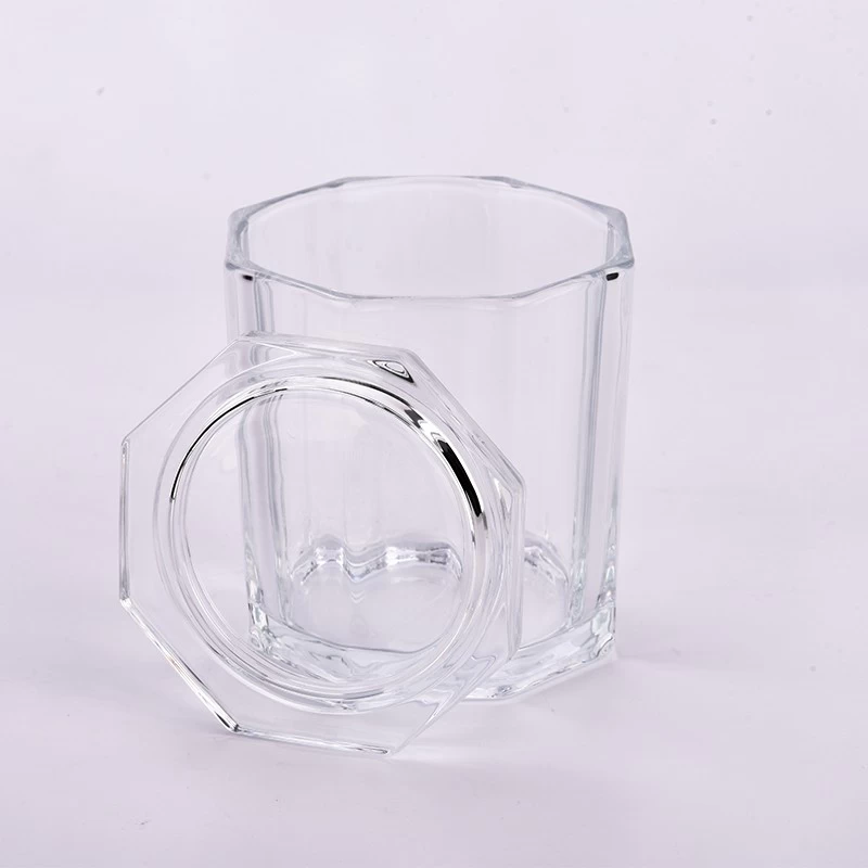 China Hexagon Glass Candle Vessels with Lids Popular Hexagon Glass Jars manufacturer