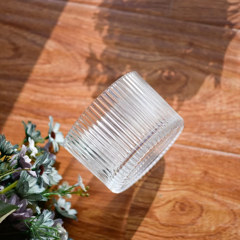 Luxury High Quality Stripe Glass Candle Vessels Ribber Glass Candle Jars For Decoration