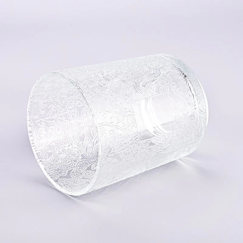 Large Glass Candle Jars Customized Color Candle Glass Embossed Glass Candle Vessels Wholesale