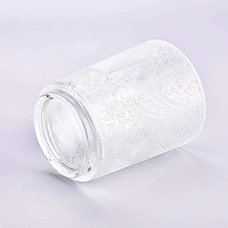 Large Glass Candle Jars Customized Color Candle Glass Embossed Glass Candle Vessels Wholesale