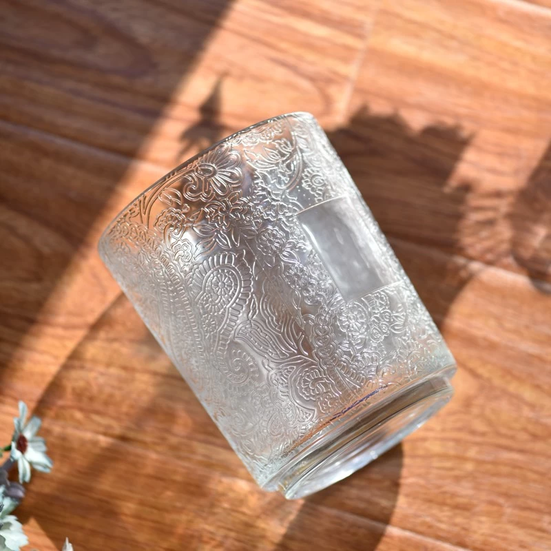 Large Glass Candle Jars Customized Color Candle Glass Embossed Glass Candle Vessels Wholesale