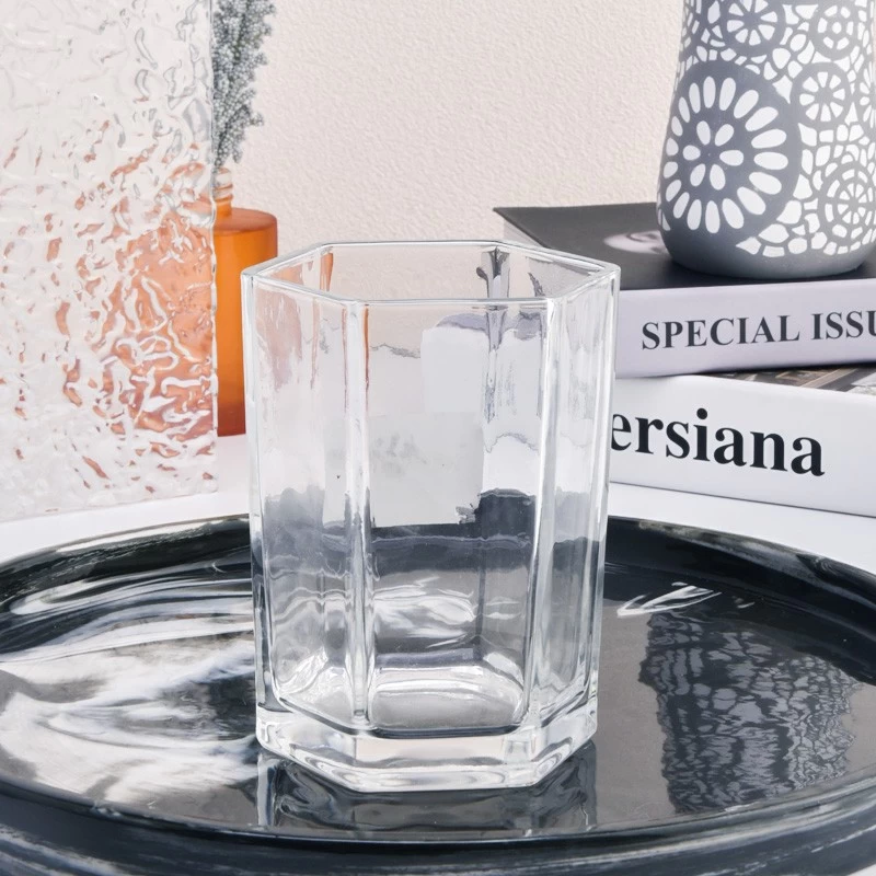 Hexagon Glass Jar For Candle Making Custom Hexagon Glass Candle Holders