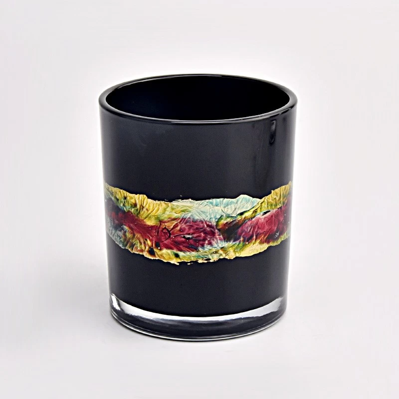 Luxury Black Glass Candle Jars Custom Printing 10oz Glass Candle Vessels