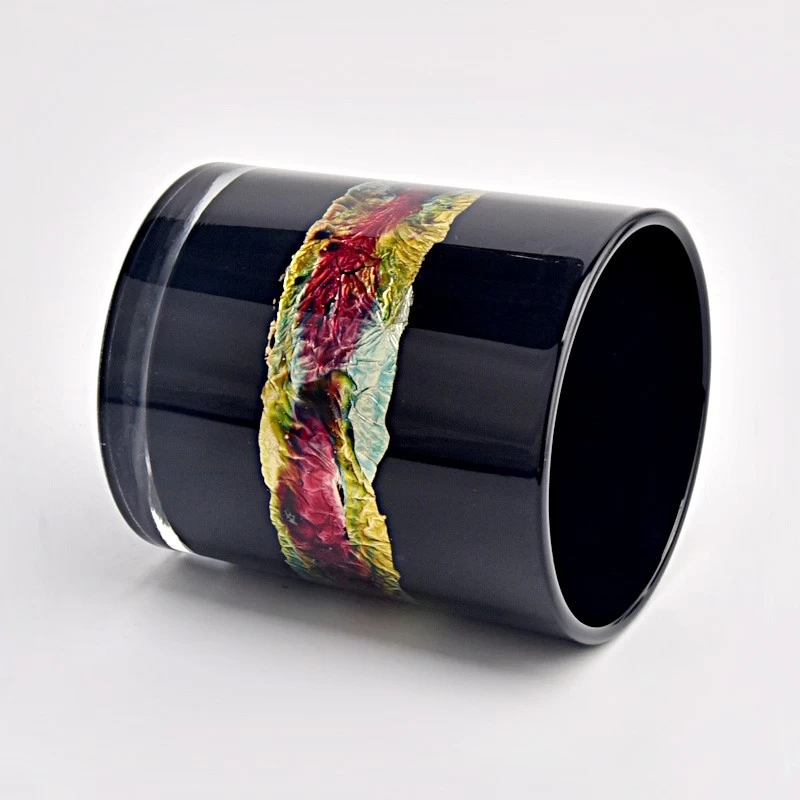 Luxury Black Glass Candle Jars Custom Printing 10oz Glass Candle Vessels