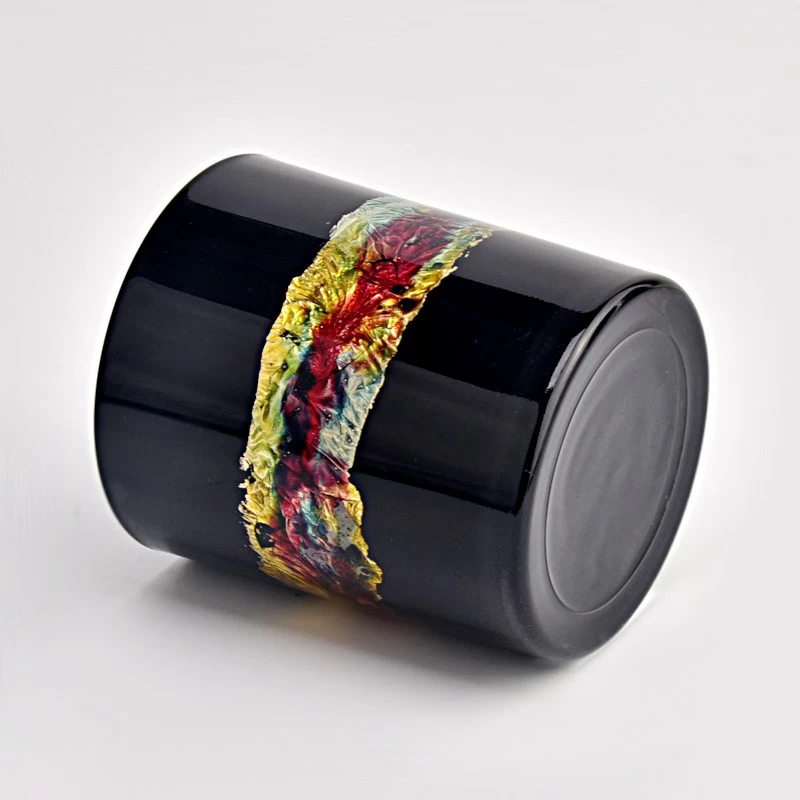 Luxury Black Glass Candle Jars Custom Printing 10oz Glass Candle Vessels