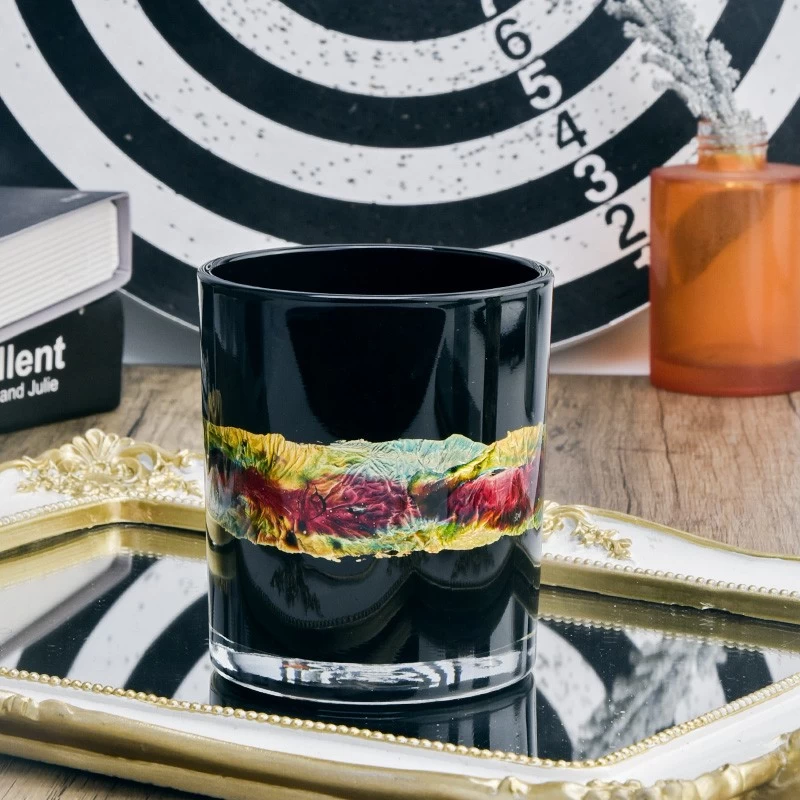 Luxury Black Glass Candle Jars Custom Printing 10oz Glass Candle Vessels