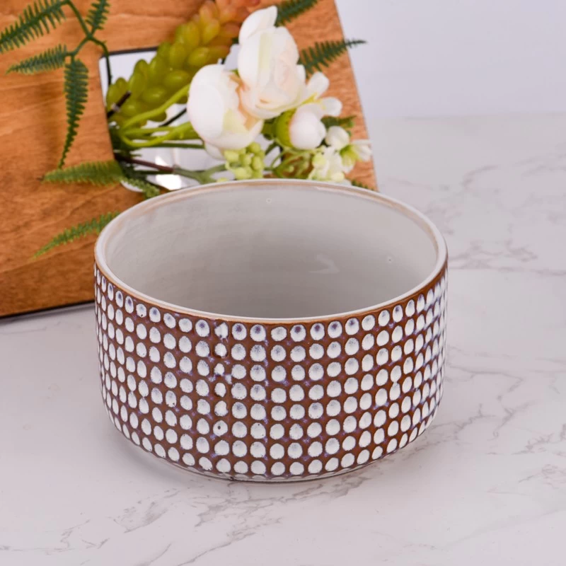 3 wicks ceramic candle container with dot pattern wholesale
