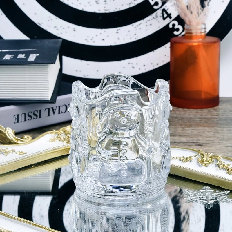 Snowman Glass Candle Holders For Christmas Decoration
