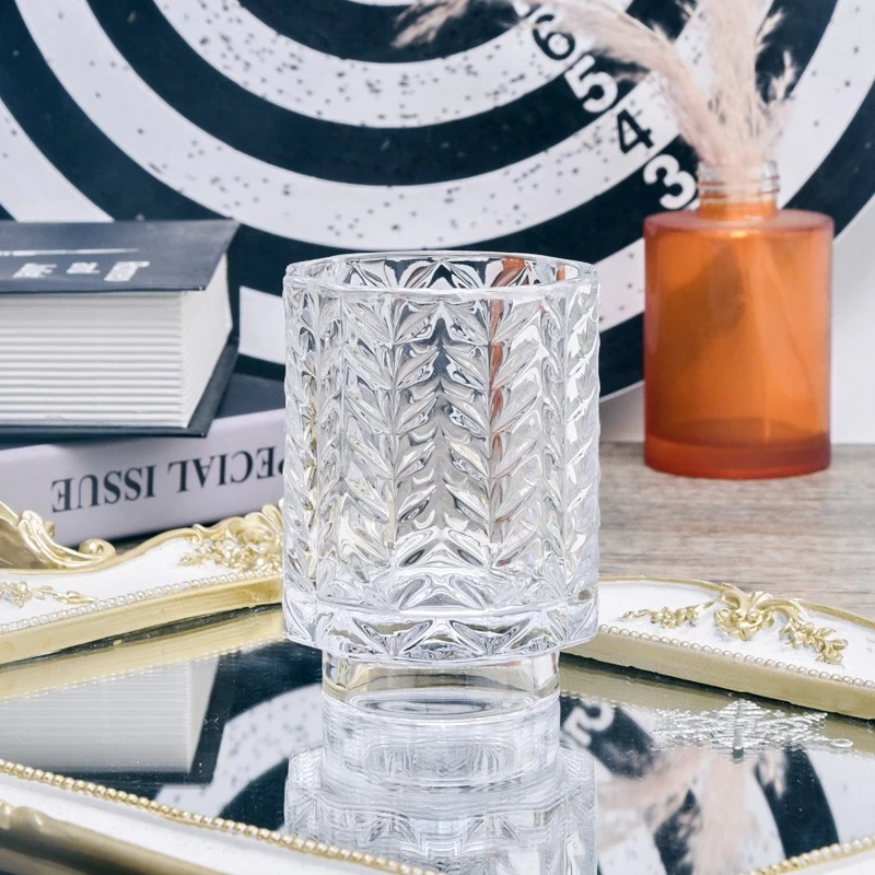 200ml Embossed Glass Candle Vessels High Quality Crystal Glass Jar For Candle Making
