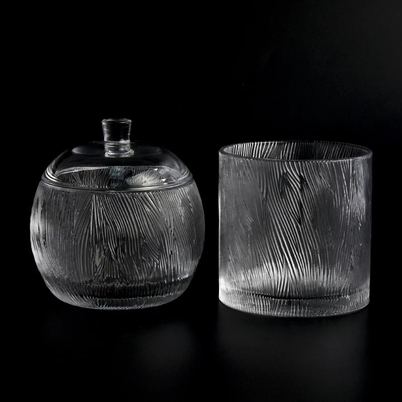 Custom Color Tree Pattern Glass Candle Holder Popular 590ml Tree Embossed Glass Candle Jars