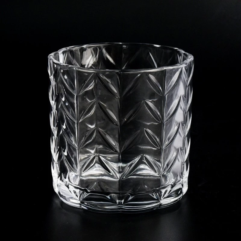 Custom Color 500ml Glass Candle Jars 15oz Embossed Glass Candle Jars
