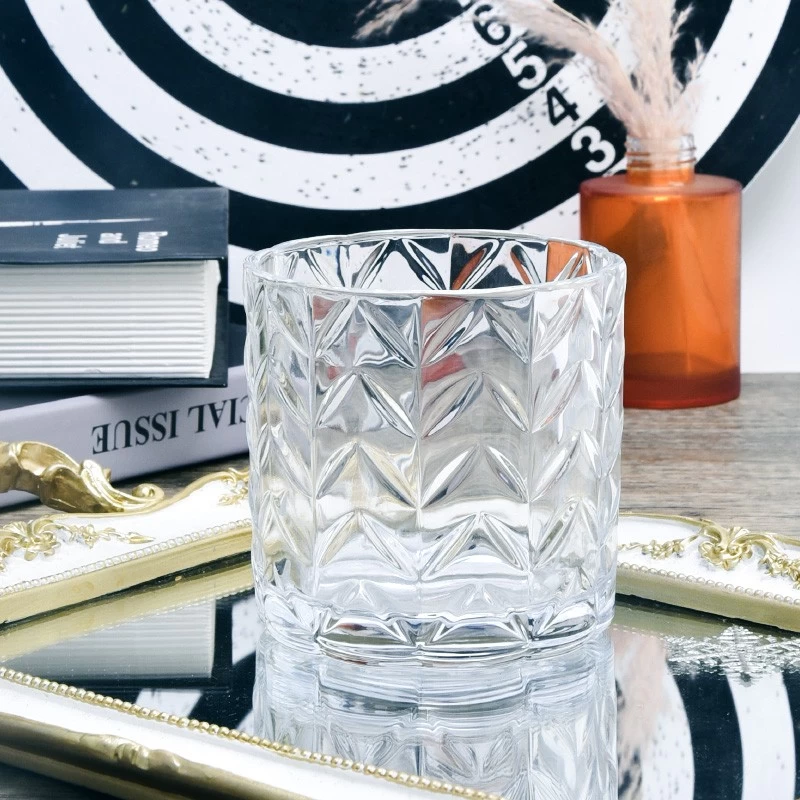 Custom Color 500ml Glass Candle Jars 15oz Embossed Glass Candle Jars