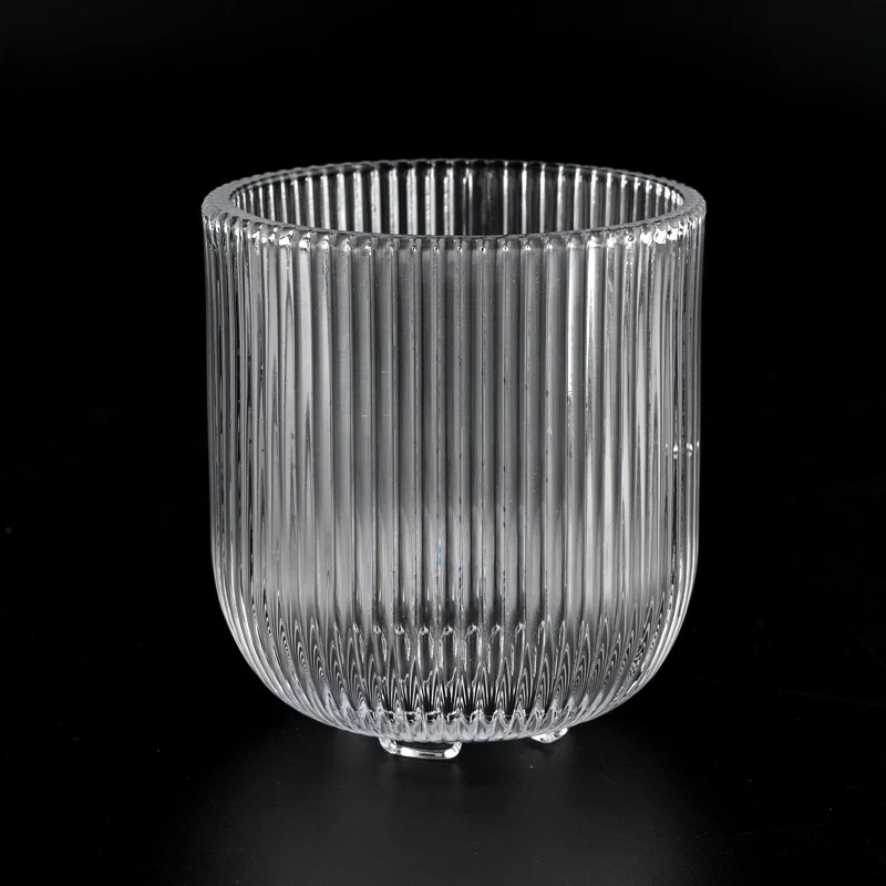 Popular 260ml 550ml Stripe Ribber Glass Candle Holders