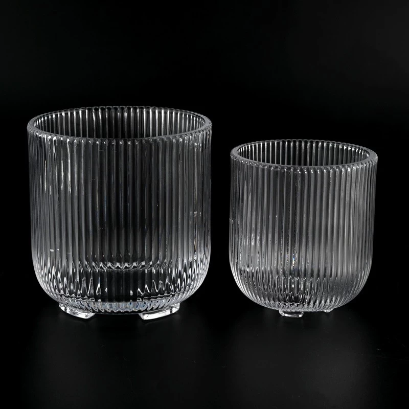 Popular 260ml 550ml Stripe Ribber Glass Candle Holders