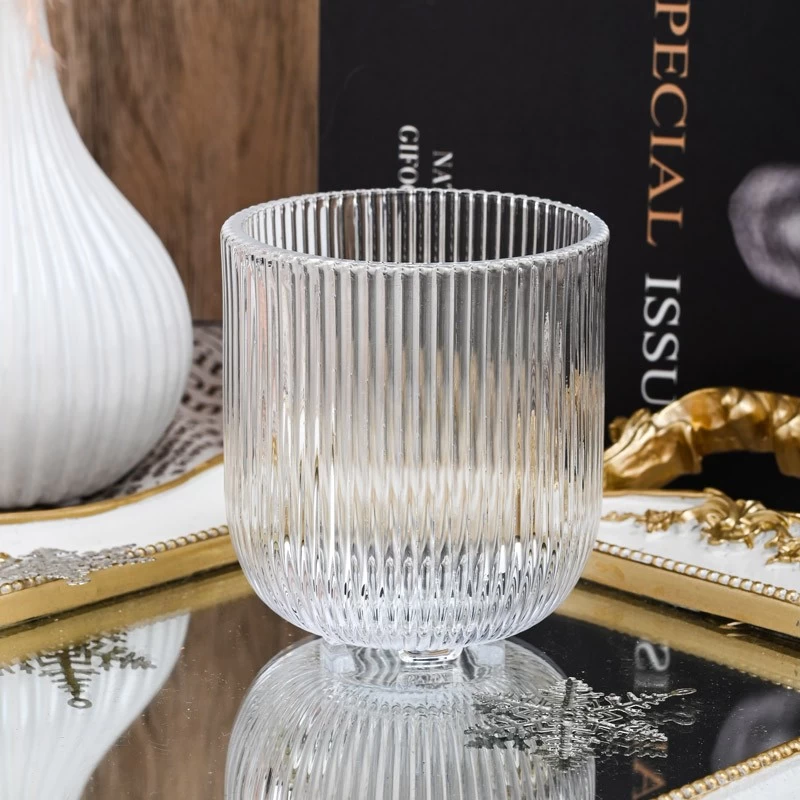 Popular 260ml 550ml Stripe Ribber Glass Candle Holders