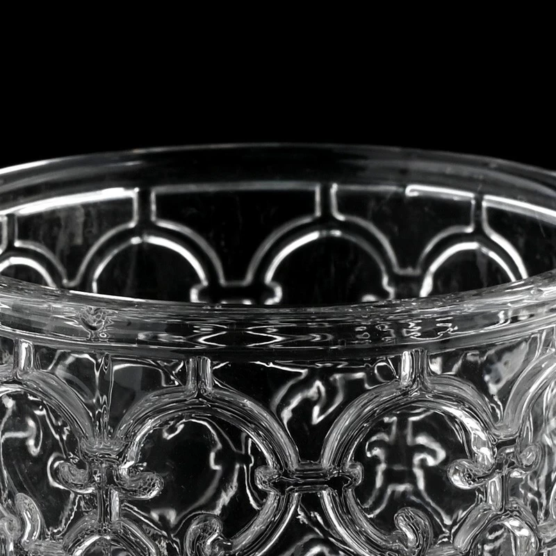 Unique Empty Embossed Glass Candle Vessel With Lids Wholesale