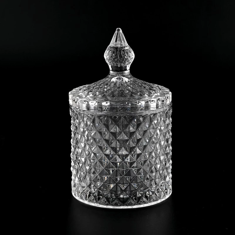 Classic GEO Embossed Glass Candle Vessel With Lids Wholesale
